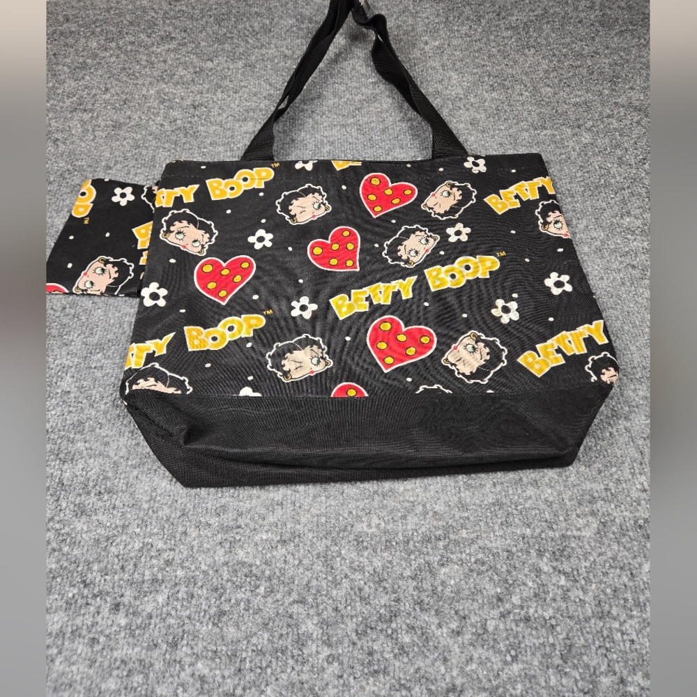 Betty Boop Black Tote Bag With Coin Bag And Betty Boop Liner VTG - Picture 2 of 5